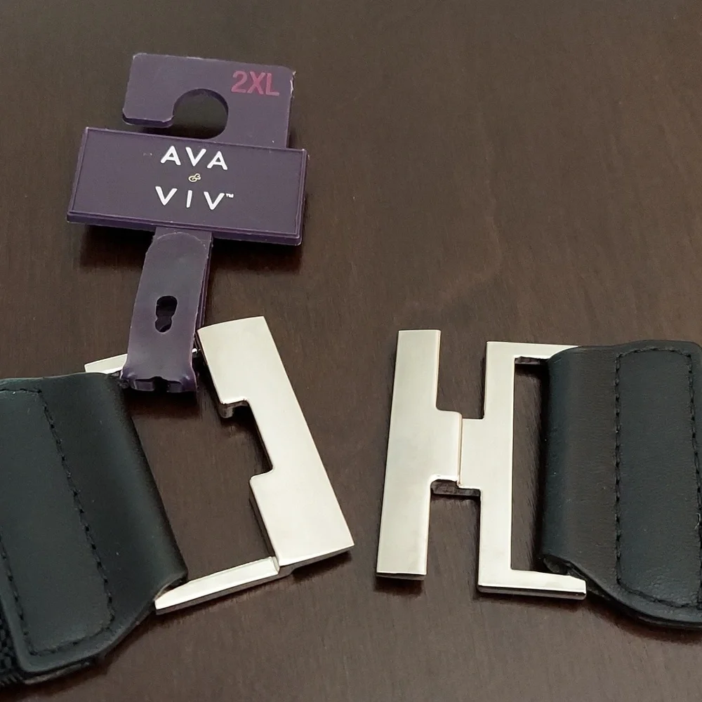 Ava & Viv Black Elasticized Belt w/ Silvertone Interlocking Closure Size 2X NWT - Picture 4 of 16